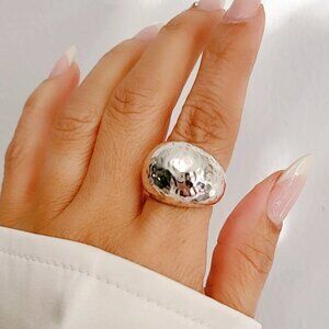 Sterling Silver Round Hammered Electroform Dome Ring 925 Silver